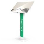 Soporte de seguridad Compulocks para tabletas de 32 pulgadas, modelo en blanco con SKU 140WLBPW, ofrece estabilidad y protección para dispositivos electrónicos.