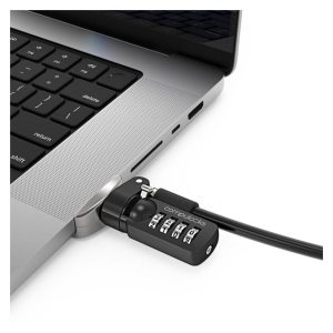 Imagen del cable antirrobo Compulocks MBPR16LDG02CL en colores Negro y Plata, ideal para asegurar portátiles. SKU: MBPR16LDG02CL