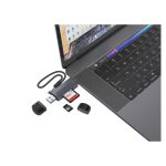 Imagen del Conceptronic lector de tarjeta USB 3.2 Gen 1, modelo BIAN05G, en color gris, compatible con conectores Type-A y Type-C, perfecto para almacenamiento externo