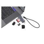 Imagen del Conceptronic lector de tarjeta USB 3.2 Gen 1, modelo BIAN05G, en color gris, compatible con conectores Type-A y Type-C, perfecto para almacenamiento externo