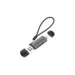 Imagen del Conceptronic lector de tarjeta USB 3.2 Gen 1, modelo BIAN05G, en color gris, compatible con conectores Type-A y Type-C, perfecto para almacenamiento externo