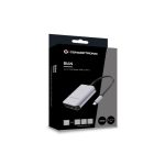 Imagen del lector de tarjeta Conceptronic BIAN09G de color gris con conexión USB 3.2 Gen 2 Type-C. Alta velocidad y compatibilidad con múltiples formatos de tarjetas.