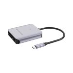 Imagen del lector de tarjeta Conceptronic BIAN09G de color gris con conexión USB 3.2 Gen 2 Type-C. Alta velocidad y compatibilidad con múltiples formatos de tarjetas.