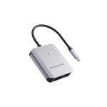 Imagen del lector de tarjeta Conceptronic BIAN09G de color gris con conexión USB 3.2 Gen 2 Type-C. Alta velocidad y compatibilidad con múltiples formatos de tarjetas.