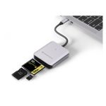 Imagen del lector de tarjeta Conceptronic BIAN09G de color gris con conexión USB 3.2 Gen 2 Type-C. Alta velocidad y compatibilidad con múltiples formatos de tarjetas.