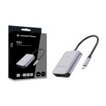 Imagen del lector de tarjeta Conceptronic BIAN09G de color gris con conexión USB 3.2 Gen 2 Type-C. Alta velocidad y compatibilidad con múltiples formatos de tarjetas.