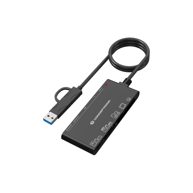 Conceptronic BIAN10B lector de tarjeta USB 3.2 Gen 1 (3.1 Gen 1) Type-A/Type-C Negro 2 Conceptronic BIAN10B lector de tarjeta vista frontal y ranuras