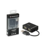 Hub USB de viaje Conceptronic con 4 puertos, modelo C4PUSB2, ideal para expandir conexiones USB en laptops y computadoras.