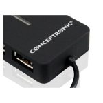 Hub USB de viaje Conceptronic con 4 puertos, modelo C4PUSB2, ideal para expandir conexiones USB en laptops y computadoras.