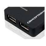 Hub USB de viaje Conceptronic con 4 puertos, modelo C4PUSB2, ideal para expandir conexiones USB en laptops y computadoras.