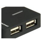 Hub USB de viaje Conceptronic con 4 puertos, modelo C4PUSB2, ideal para expandir conexiones USB en laptops y computadoras.