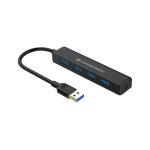 Hub de interfaz USB 3.2 Gen 1 negro de Conceptronic, con 4 puertos Type-A y velocidad de 5000 Mbit/s, SKU C4PUSB3