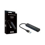 Hub de interfaz USB 3.2 Gen 1 negro de Conceptronic, con 4 puertos Type-A y velocidad de 5000 Mbit/s, SKU C4PUSB3