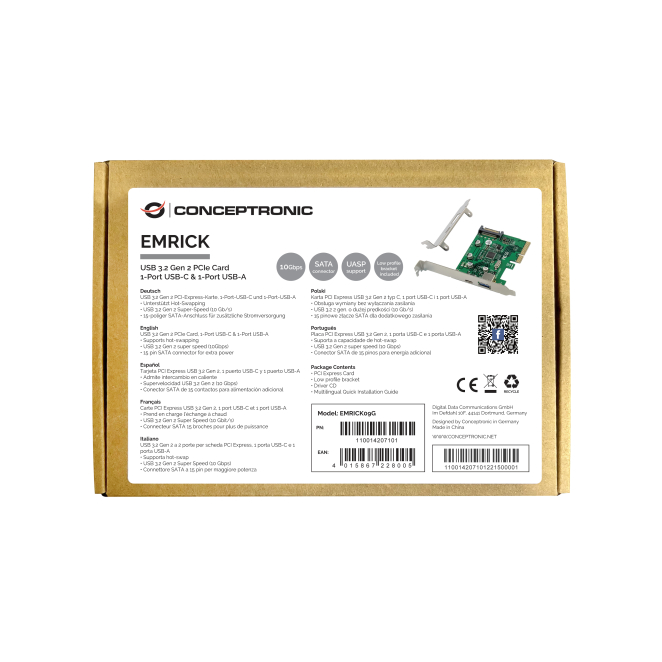Conceptronic EMRICK09G tarjeta y adaptador de interfaz Interno USB 3.2 Gen 2 (3.1 Gen 2) 1 Adaptador de Interfaz Interno Conceptronic EMRICK09G