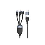 Cable USB Conceptronic ETTA05B15 de 1.5 metros con conectores USB C, Micro-USB B y Lightning en color negro. SKU: ETTA05B15.