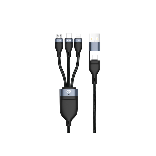 Conceptronic ETTA05B15 cable USB USB 2.0 1,5 m USB C USB C/Micro-USB B/Lightning Negro 1 Cable USB multifunción Conceptronic ETTA05B15 de 1.5 m