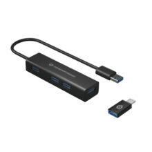 Imagen del Conceptronic HUBBIES06B, un hub de interfaz USB 3.2 Gen 1 (3.1 Gen 1) Type-A con una velocidad de 5000 Mbit/s en color negro. SKU: HUBBIES06B