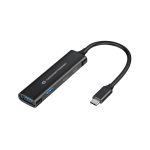 Imagen del Conceptronic HUBBIES12B, un hub USB 3.2 Gen 1 Type-C, velocidad de 5000 Mbit/s, color negro. SKU: HUBBIES12B.