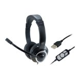 Auriculares alámbricos Conceptronic modelo POLONA para llamadas y música, con conexión USB tipo A, color negro. SKU: POLONA01B