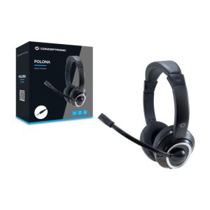 Auriculares alámbricos Conceptronic POLONA02B, diadema juego en color negro, diseñados para una experiencia de juego envolvente