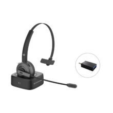 Auricular inalámbrico Conceptronic POLONA03BD con diadema y base de carga, color negro, ideal para oficina o centro de llamadas. SKU: POLONA03BD.