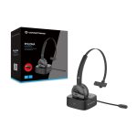 Auricular inalámbrico Conceptronic POLONA03BD con diadema y base de carga, color negro, ideal para oficina o centro de llamadas. SKU: POLONA03BD.