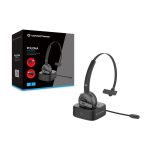 Auriculares inalámbricos Conceptronic POLONA03BDA de diadema en color negro, ideales para oficina o centro de llamadas, con tecnología Bluetooth y base de carga