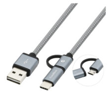 Cable CoolBox COO-CAB-U2MC-GR USB 2.0 de 1 metro con conectores USB A a USB C/Micro-USB B en color gris