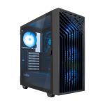 Caja para PC CoolBox GAMING ATX GA300 GRIDLINE en color negro con iluminación ARGB, puerto USB-C 3.2 Gen1 y cinco ventiladores, SKU COO-CHA-GA300B-0