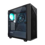 Caja para PC CoolBox GAMING ATX GA300 GRIDLINE en color negro con iluminación ARGB, puerto USB-C 3.2 Gen1 y cinco ventiladores, SKU COO-CHA-GA300B-0