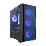 CoolBox GAMING CAJA MATX GM220 FUSION negra con panel de malla, conectividad USB-C 3.2 Gen1, sin fuente de alimentación incluida, y 4 ventiladores ARGB - SKU: COO-CHA-GM220B-0