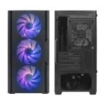 CoolBox GAMING CAJA MATX GM220 FUSION negra con panel de malla, conectividad USB-C 3.2 Gen1, sin fuente de alimentación incluida, y 4 ventiladores ARGB - SKU: COO-CHA-GM220B-0