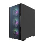 CoolBox GAMING CAJA MATX GM220 FUSION negra con panel de malla, conectividad USB-C 3.2 Gen1, sin fuente de alimentación incluida, y 4 ventiladores ARGB - SKU: COO-CHA-GM220B-0