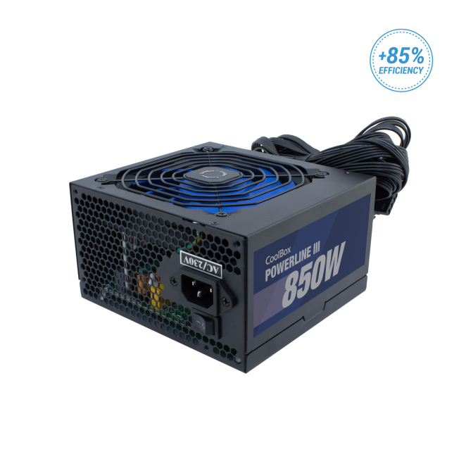 CoolBox Fuente de Alimentación ATX 850W con 85% Eficiencia CoolBox Fuente de Alimentación ATX Powerline III de 850W con 85% de eficiencia y compatibilidad de voltaje de 115V a 230V, SKU COO-FAPW3-850.