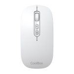 Ratón inalámbrico recargable CoolBox W02 en color blanco con 1600DPI, modelo COO-MOU-W02-W, ideal para uso diario y silencioso.