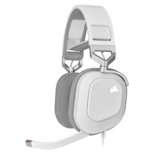 Imagen de los Corsair HS80 RGB USB Auriculares Alámbrico de Juego en color Blanco, SKU CA-9011238-EU, mostrados con su diseño ergonómico y micrófono incorporado.