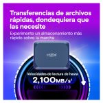 Vista frontal del disco duro externo Crucial X10 con 4 TB de almacenamiento, conexión USB Tipo C y tecnología USB 3.2 Gen 2x2. SKU: CT4000X10SSD9