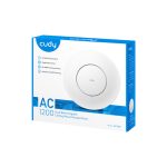 Imagen del Cudy AP1300, un punto de acceso inalámbrico blanco que ofrece 867 Mbit/s de velocidad y soporte para Energía sobre Ethernet. SKU AP1300_P.