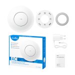 Imagen del Cudy AP1300, un punto de acceso inalámbrico blanco que ofrece 867 Mbit/s de velocidad y soporte para Energía sobre Ethernet. SKU AP1300_P.