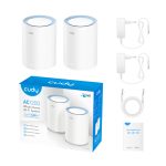 Imagen de los dispositivos Cudy M1200 en paquete de 2, con soporte para doble banda 2,4 GHz y 5 GHz, estándar Wi-Fi 5 y color blanco. SKU M1200(2-Pack)