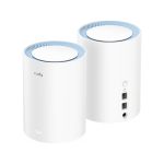 Imagen de los dispositivos Cudy M1200 en paquete de 2, con soporte para doble banda 2,4 GHz y 5 GHz, estándar Wi-Fi 5 y color blanco. SKU M1200(2-Pack)