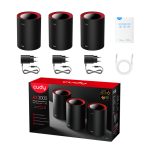 Cudy M3000 3-Pack Doble banda (2,4 GHz / 5 GHz) Wi-Fi 6 (802.11ax) en color negro y rojo. SKU: M3000(3-Pack)