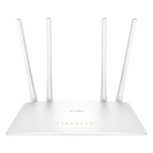 Cudy WR1200 router inalámbrico de doble banda (2,4 GHz y 5 GHz) en color blanco, ideal para conexiones Ethernet rápidas. SKU: WR1200