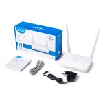 Vista del Cudy WR300 router inalámbrico Ethernet rápido, banda única de 2,4 GHz, en color blanco, SKU: WR300