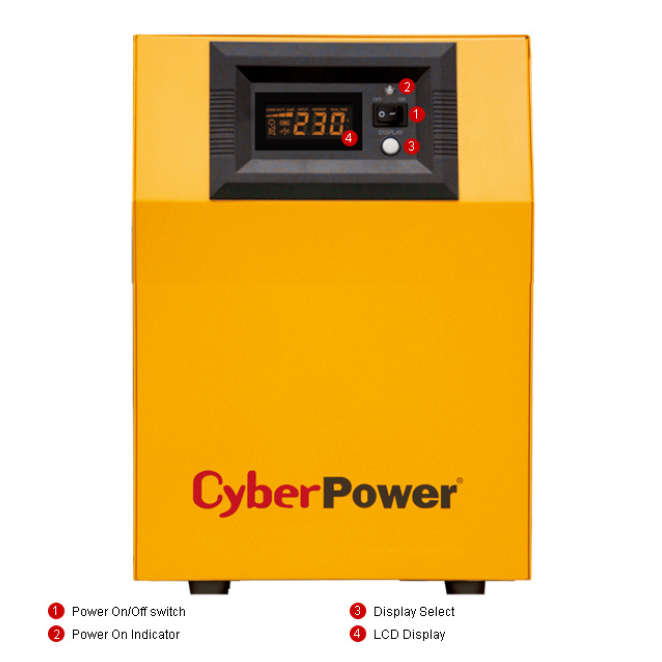 CyberPower CPS1500PIE sistema de alimentación ininterrumpida (UPS) Doble conversión (en línea) 1,5 kVA 1050 W 3 salidas AC 1 UPS CyberPower CPS1500PIE, sistema de alimentación ininterrumpida, color amarillo, vista frontal