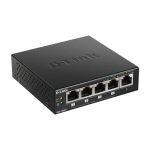 Switch D-Link DGS-1005P/E, no administrado, 5 puertos Gigabit Ethernet (10/100/1000), con soporte PoE, color negro, SKU DGS-1005P/E
