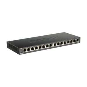 Imagen del switch D-Link DGS-1016S, no administrado, con 16 puertos Gigabit Ethernet (10/100/1000), color negro, SKU DGS-1016S/E