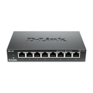 Imagen del switch D-Link DGS-108 negro, con 8 puertos Ethernet Gigabit, SKU DGS-108/E