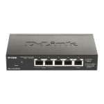 Imagen del switch gestionado D-Link DGS-1100-05PDV2 con características de Gigabit Ethernet (10/100/1000) y soporte PoE, en color negro. SKU: DGS-1100-05PDV2