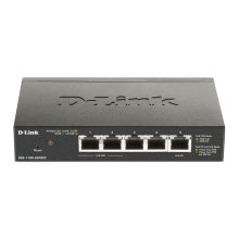 Imagen del switch gestionado D-Link DGS-1100-05PDV2 con características de Gigabit Ethernet (10/100/1000) y soporte PoE, en color negro. SKU: DGS-1100-05PDV2